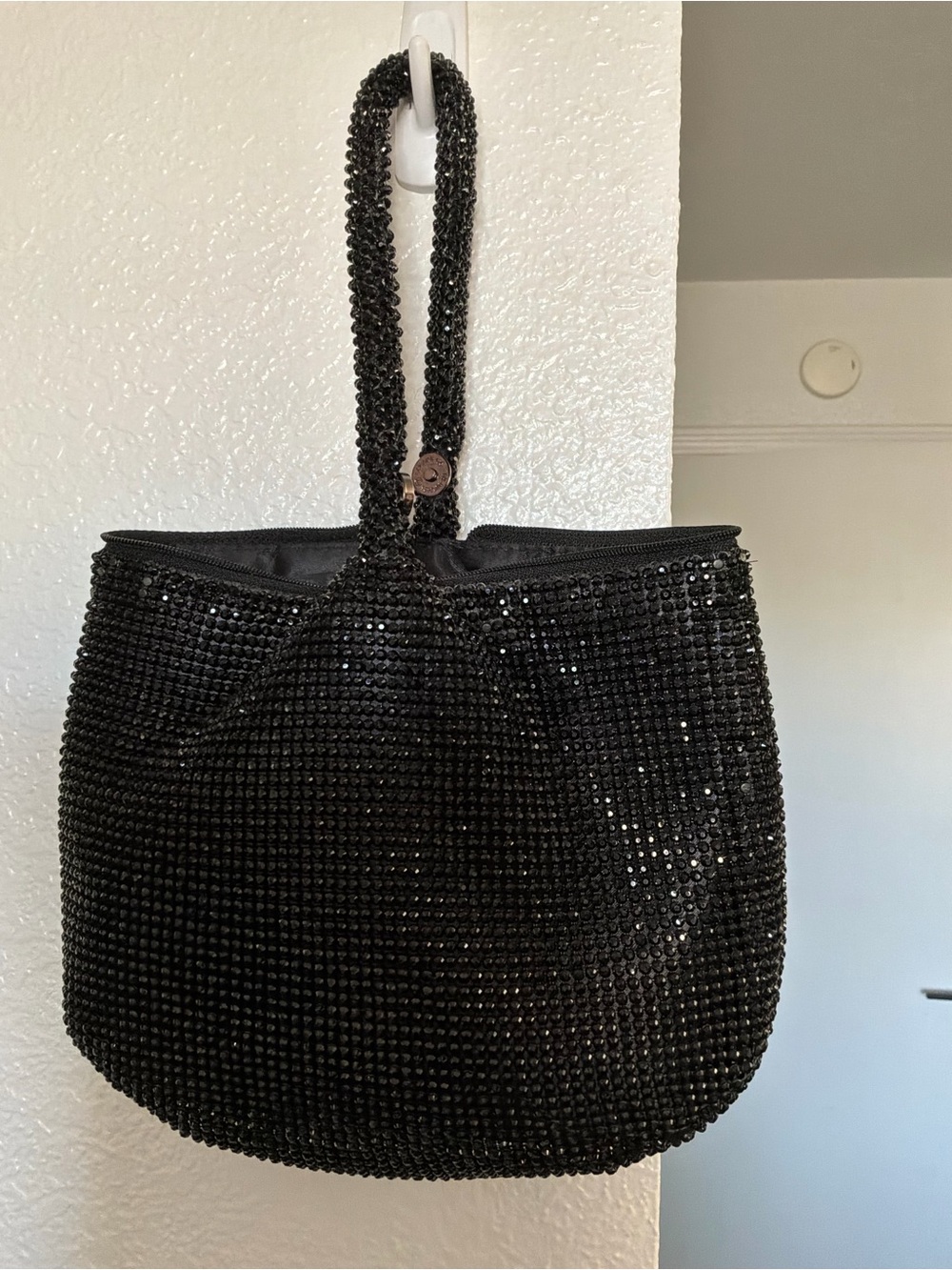 Vintage Black Beaded Rhinestone Mini Tote Shoulder Bag | Evening Cocktail Handba